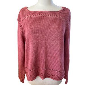 Talbots Chunky Knit Slouchy Roll Collar Sweater Dusty Rose Stripes Beach-2X